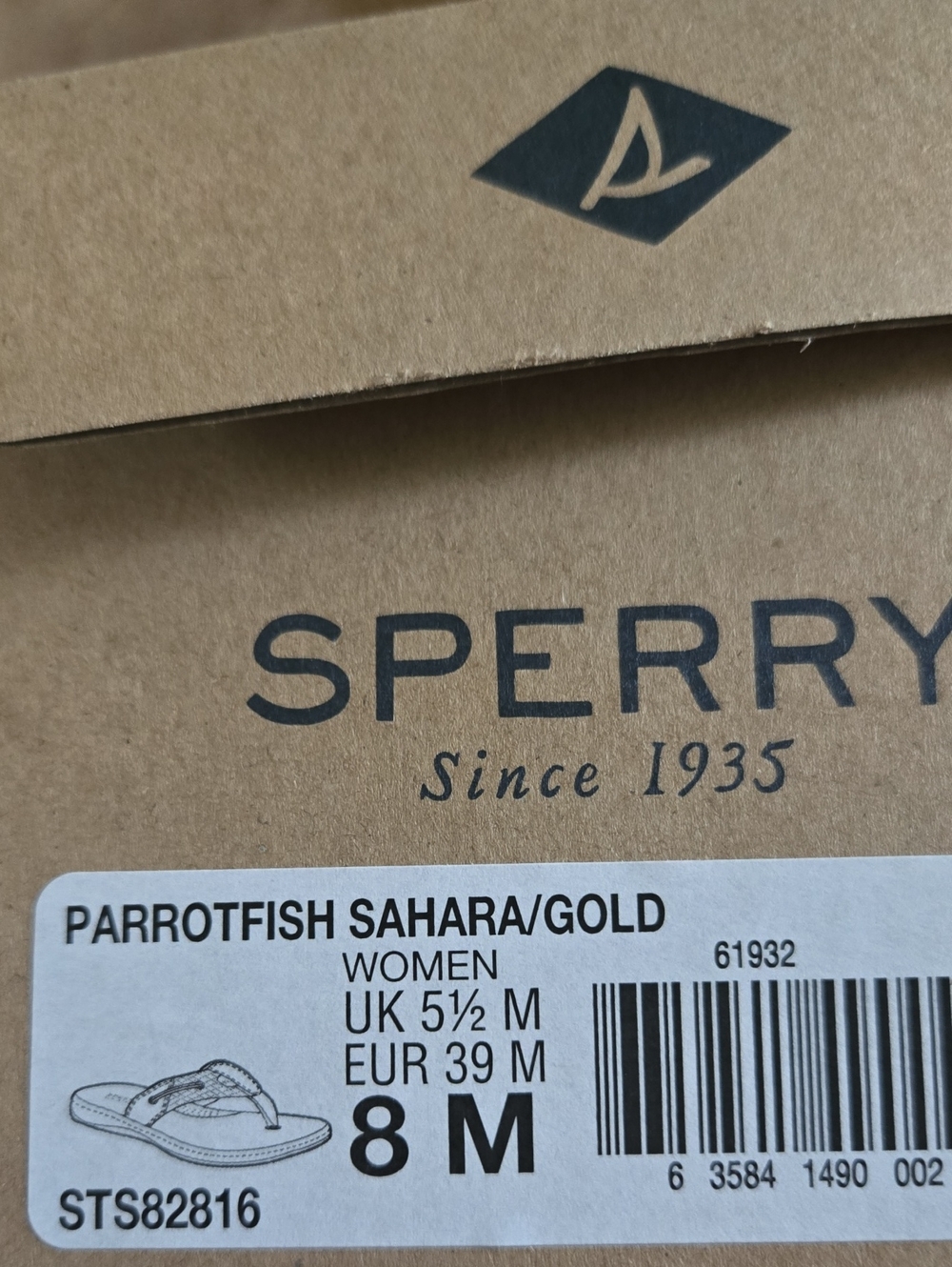 NEW Sperry Tan Gold Brown Leather Thong Sandals 8 M - Picture 5 of 5